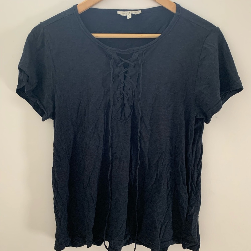 Lucky Brand Navy Soft Lace Up Tee TShirt